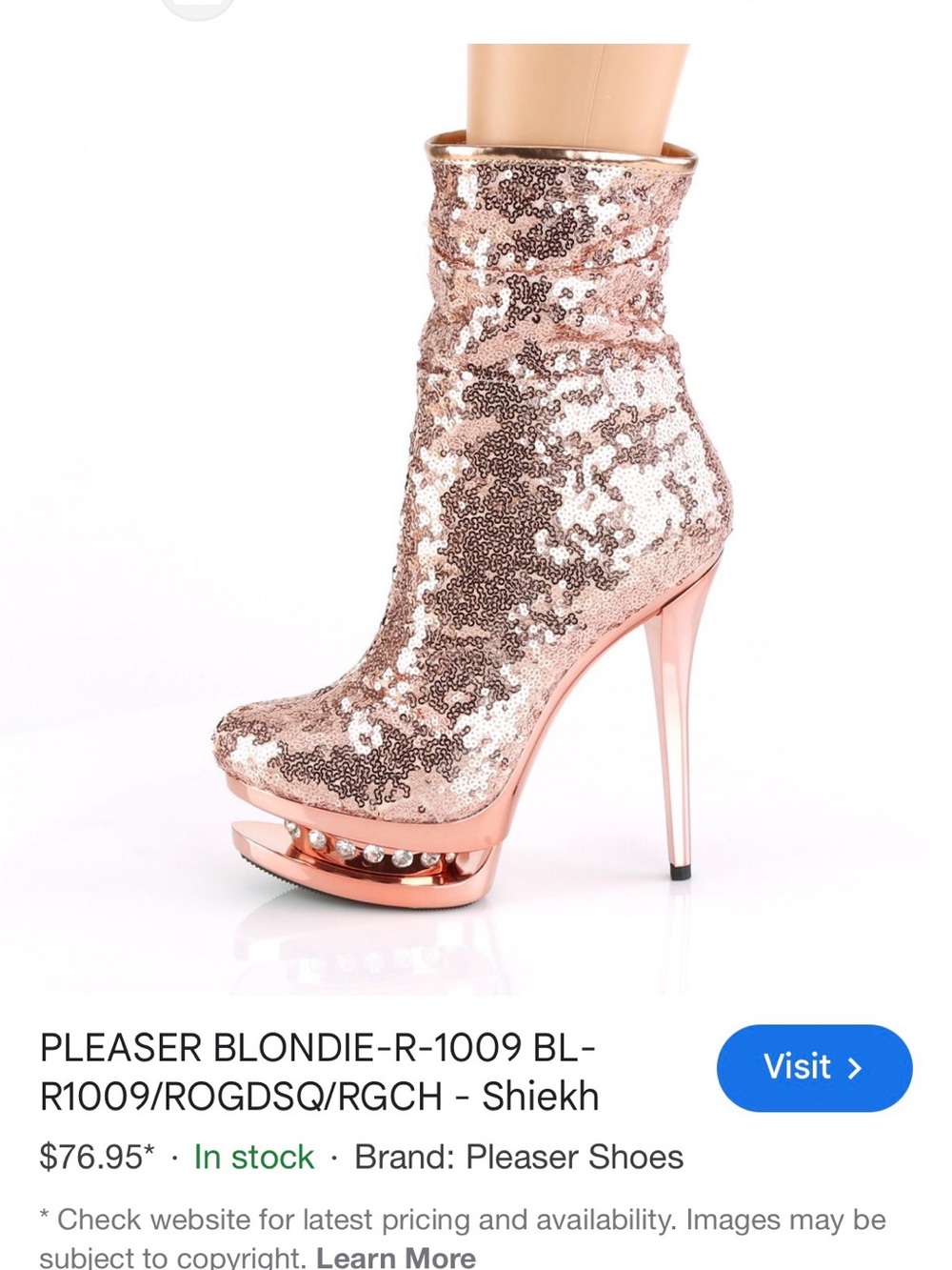 Pleaser -Blondie Rose Gold Sequin Ankle Boots - Sparkle Party Booties
